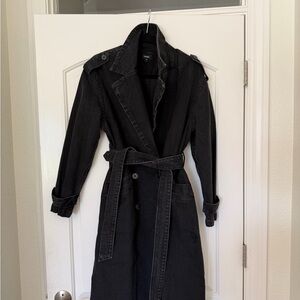 Express Women's Black Jean Trench Coat with Belt